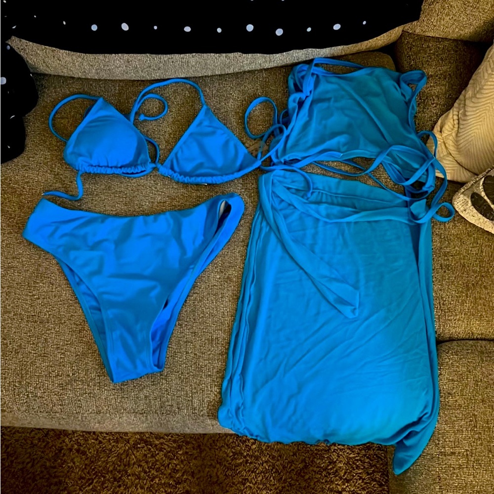 Neon Blue Bikini with matching cover up pieces